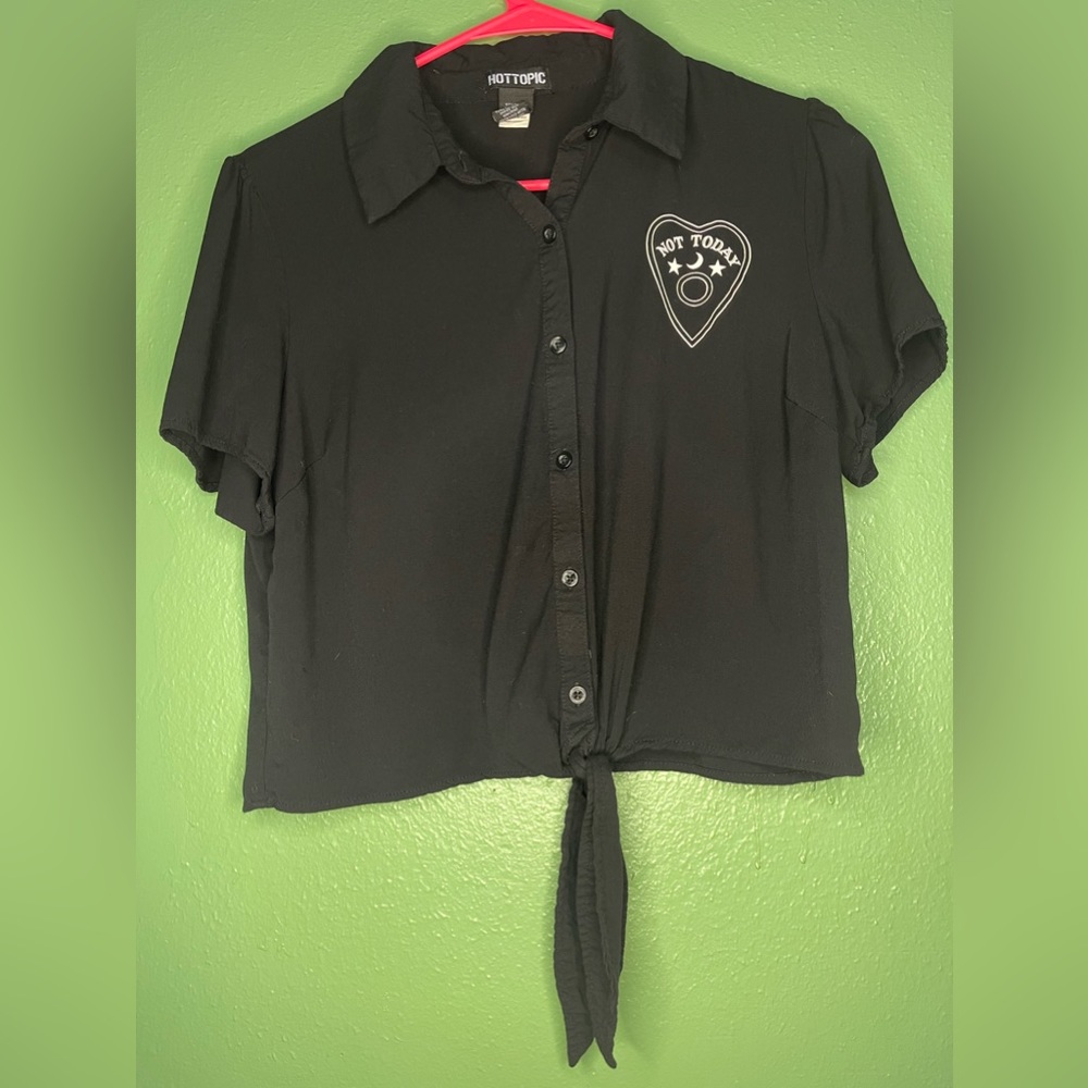 Hot Topic Not Today Ouija board planchette tie front button up top-MEDIUM